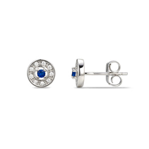 Sterling Silver Halo CZ Birthstone Stud Earrings