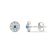 Load image into Gallery viewer, Sterling Silver Halo CZ Birthstone Stud Earrings
