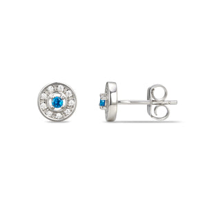 Sterling Silver Halo CZ Birthstone Stud Earrings