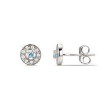 Load image into Gallery viewer, Sterling Silver Halo CZ Birthstone Stud Earrings
