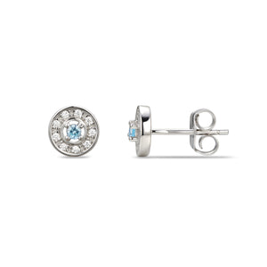 Sterling Silver Halo CZ Birthstone Stud Earrings