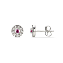 Load image into Gallery viewer, Sterling Silver Halo CZ Birthstone Stud Earrings
