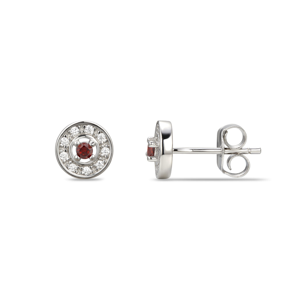 Sterling Silver Halo CZ Birthstone Stud Earrings