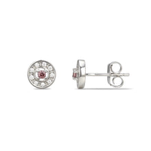 Load image into Gallery viewer, Sterling Silver Halo CZ Birthstone Stud Earrings
