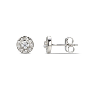 Sterling Silver Halo CZ Birthstone Stud Earrings