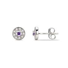 Load image into Gallery viewer, Sterling Silver Halo CZ Birthstone Stud Earrings
