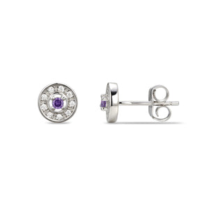 Sterling Silver Halo CZ Birthstone Stud Earrings