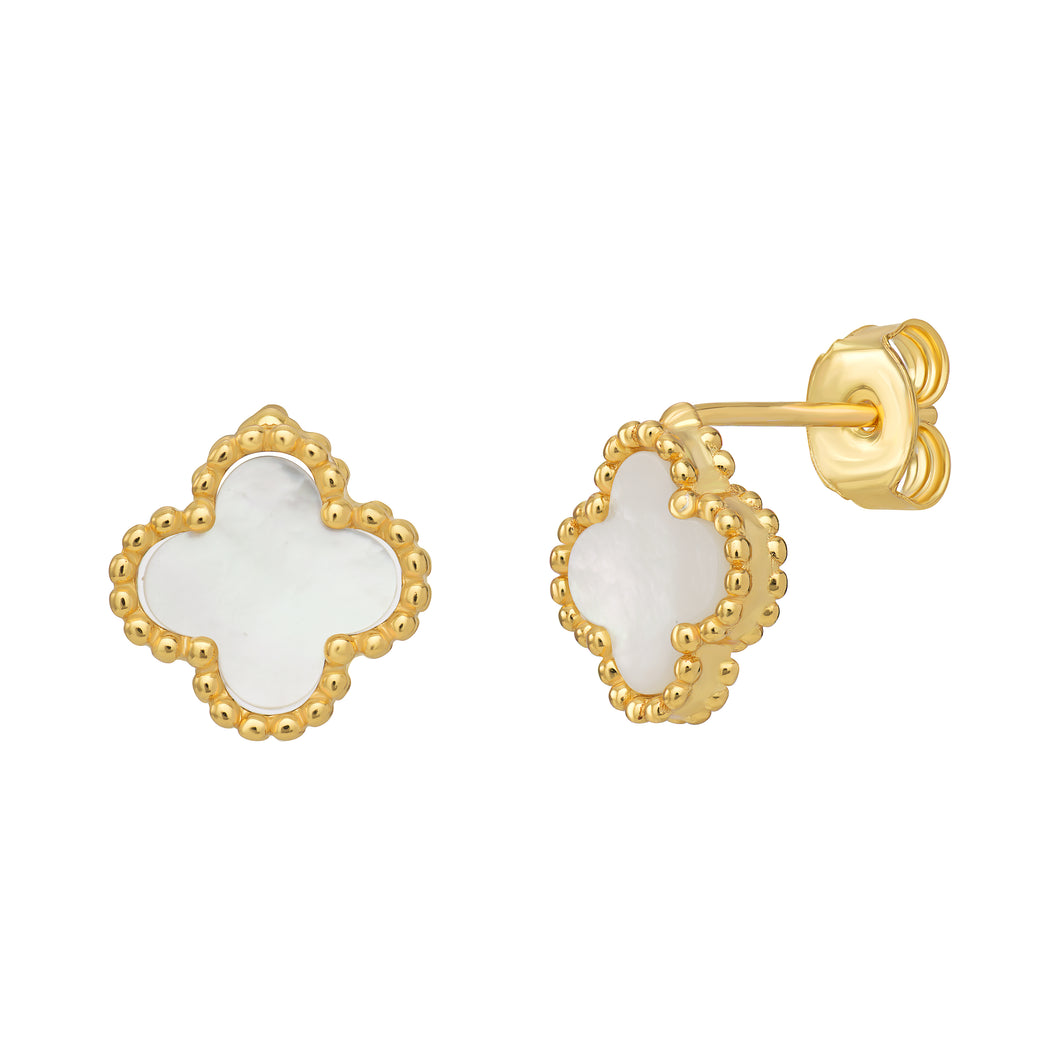 Sterling Silver Gold Finish Synthetic MOP Clover Stud Earrings SKU 0107741