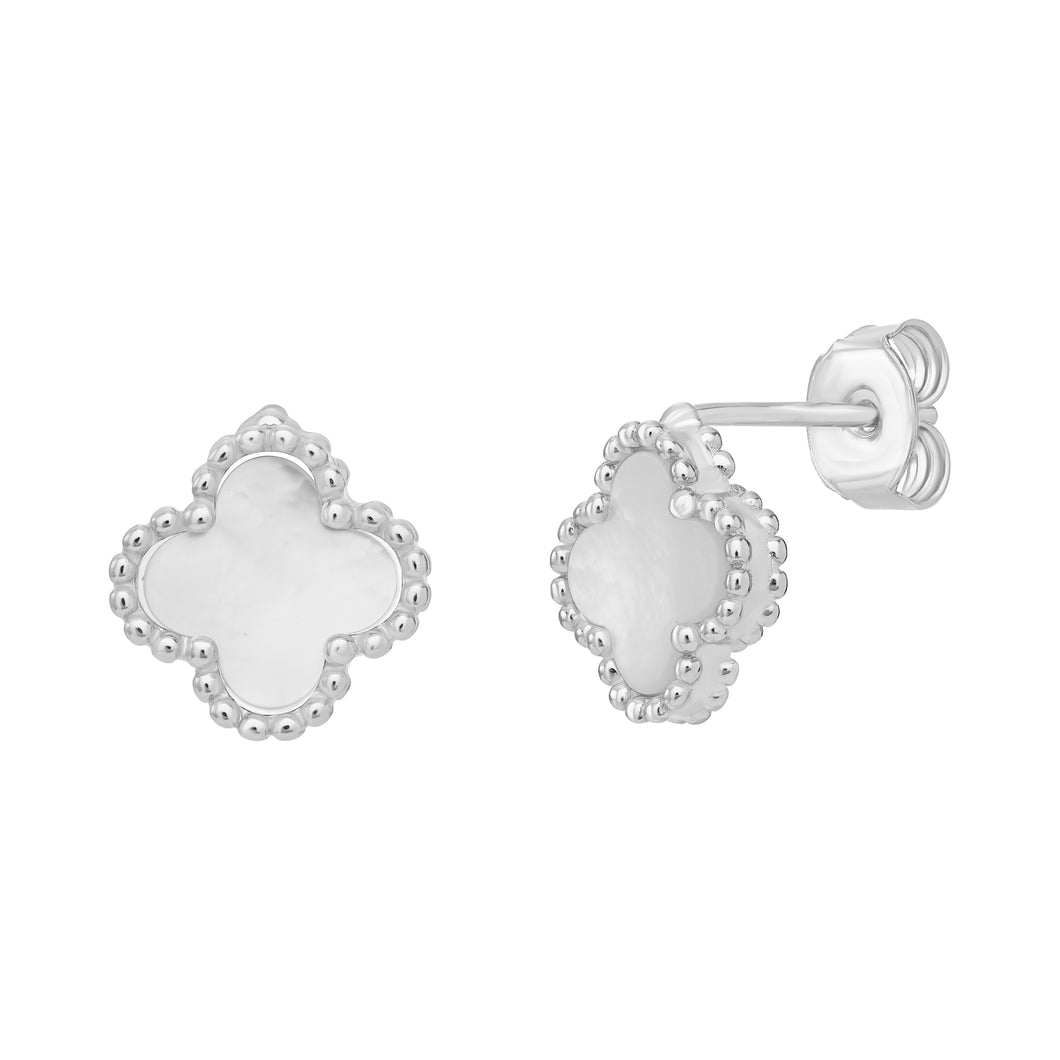Sterling Silver Synthetic MOP Clover Stud Earrings SKU 0107742