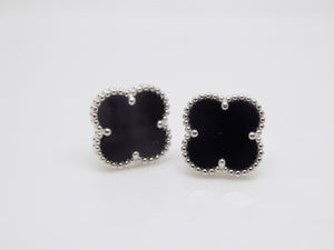 Sterling Silver Black Agate Flower Earrings SKU 0107801