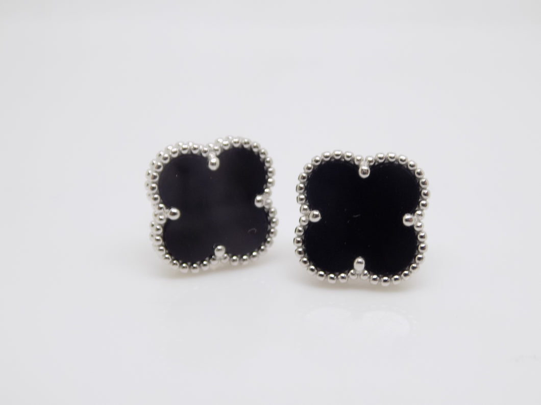 Sterling Silver Black Agate Flower Earrings SKU 0107801