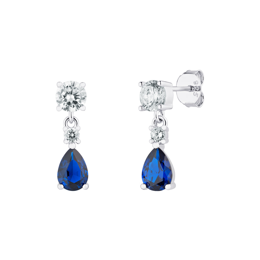 Sterling Silver Blue and White CZ Mini Drop Earrings SKU 0107806