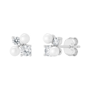 Sterling Silver Synthetic Pearl and CZ Stud Earrings SKU 0107808