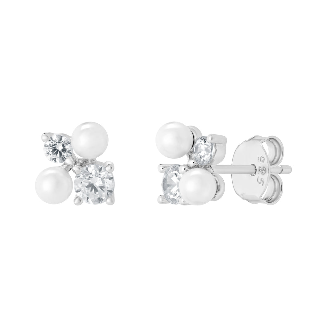 Sterling Silver Synthetic Pearl and CZ Stud Earrings SKU 0107808