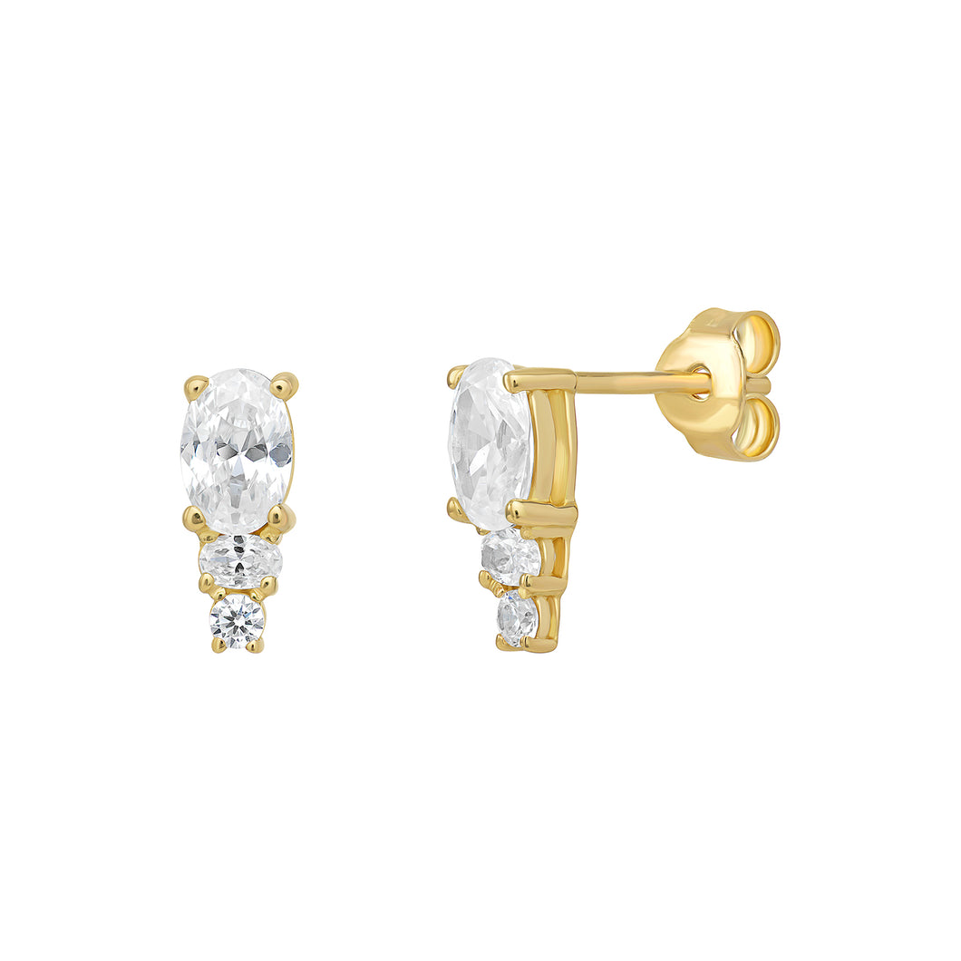 Sterling Silver Gold Finish CZ Stud Earrings SKU 0107811