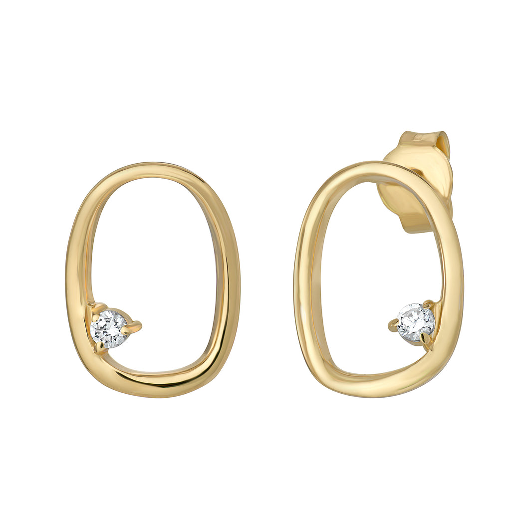 Sterling Silver Gold Finish Open Circle CZ Stud Earrings SKU 0107813