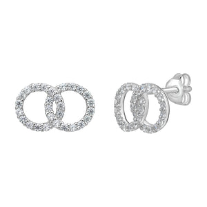 Sterling Silver Double Interlinked CZ Circle Stud Earrings SKU 0107817