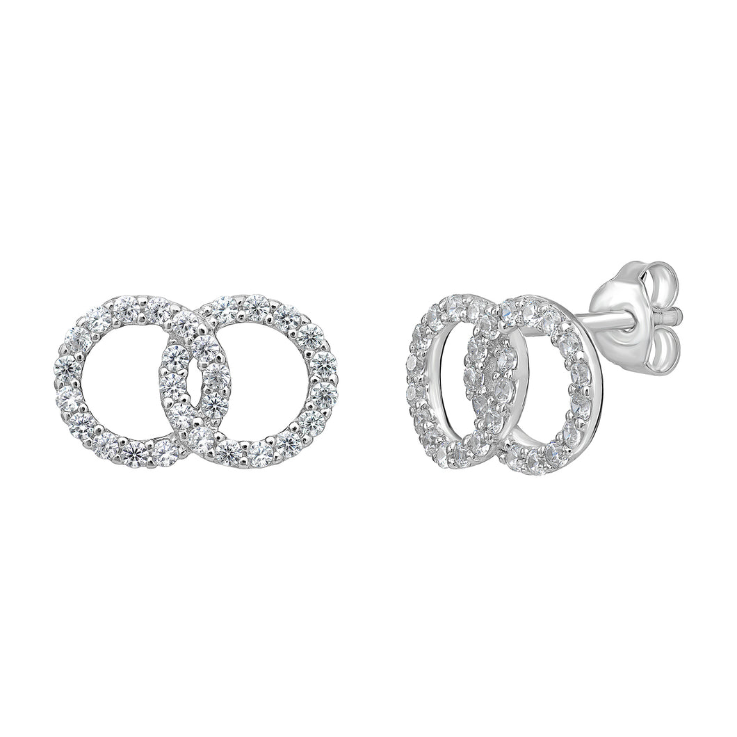 Sterling Silver Double Interlinked CZ Circle Stud Earrings SKU 0107817