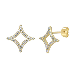 Sterling Silver Gold Finish CZ Diamond Shape Stud Earrings SKU 0107818