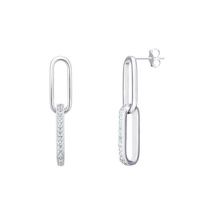 Sterling Silver Rectangle Double Link CZ Drop Earrings SKU 0109123