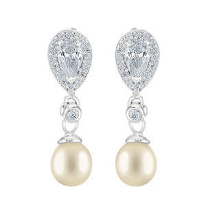 Sterling Silver Synthetic Pearl & CZ Drop Earrings SKU 0109202