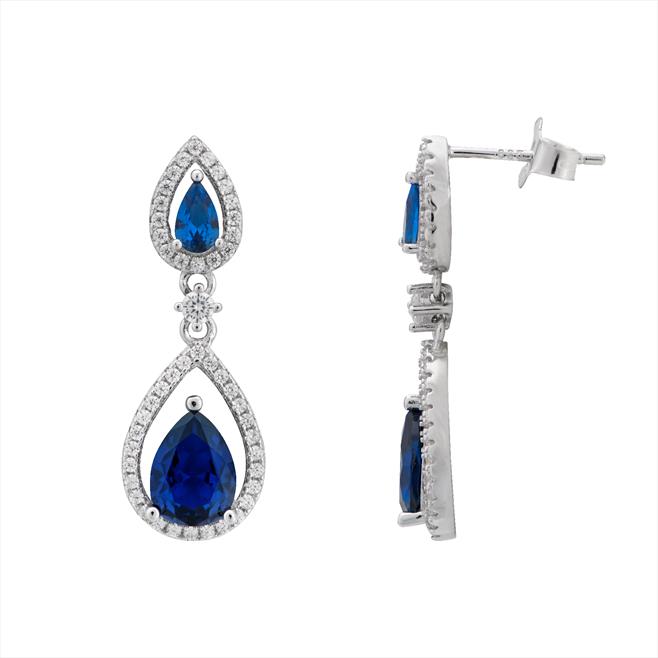 Sterling Silver Pear shaped Blue CZ Drop Earrings SKU 0109204