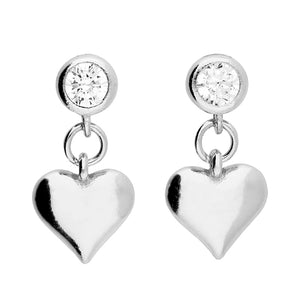 Sterling Silver CZ & Heart Mini Drop Earrings SKU 0109207