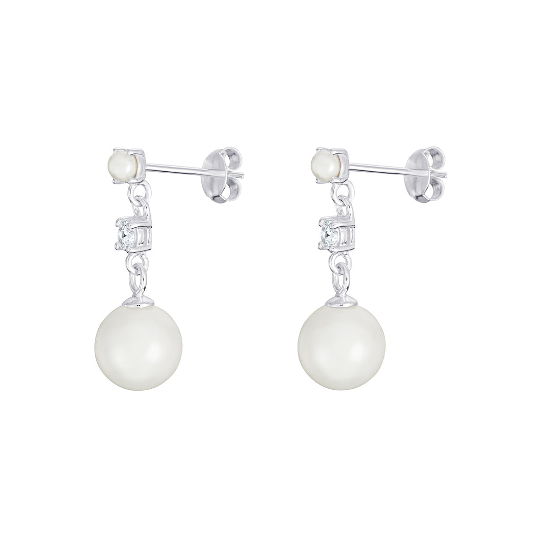 Sterling Silver Synthetic Pearl and CZ Drop Earrings SKU 0109213