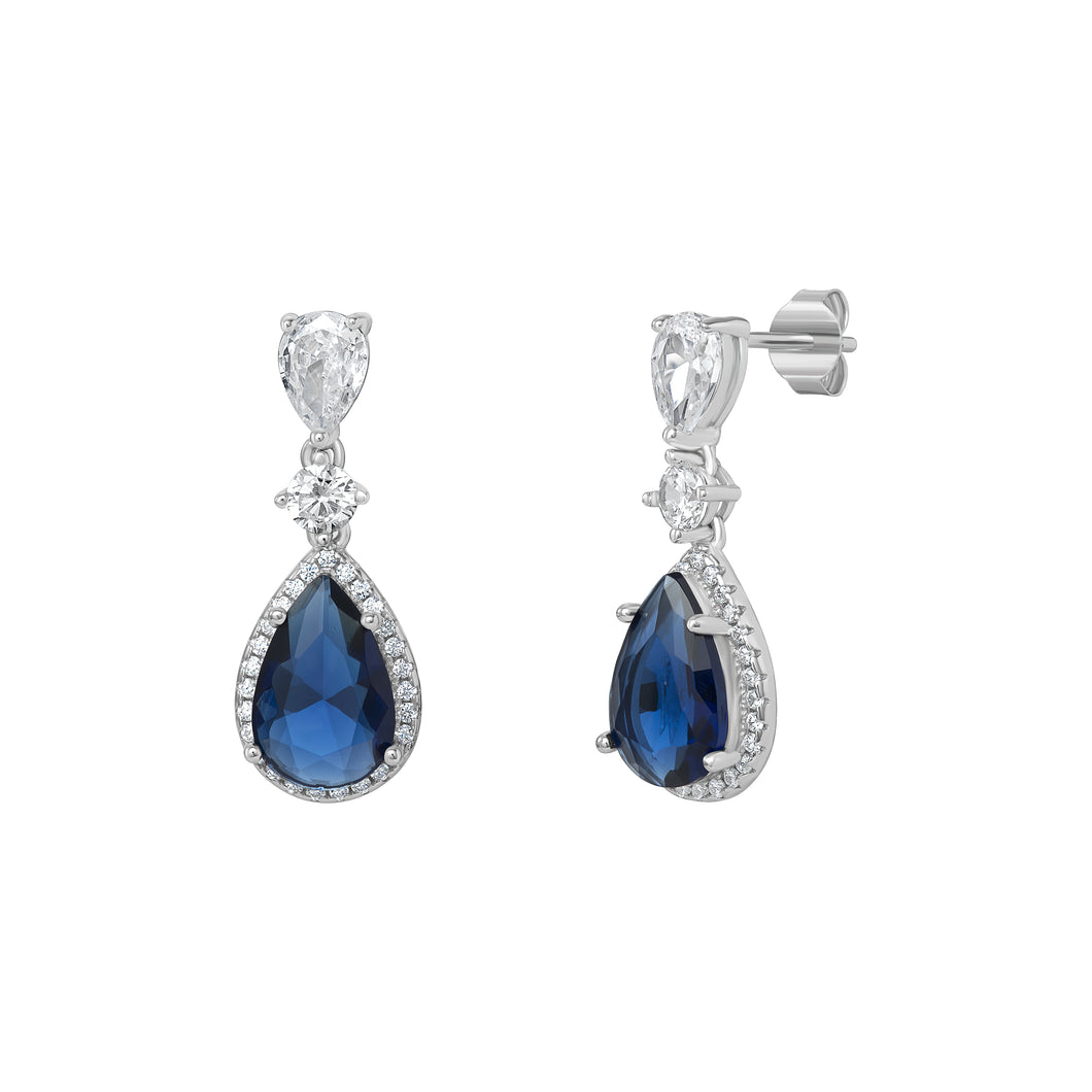 Sterling Silver Pear Shape Blue and Clear CZ Drop Earrings SKU 0109400
