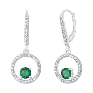 Sterling Silver Green CZ Open CZ Circle Drop Earring SKU 0109602