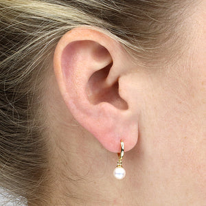 Sterling Silver Gold Finish Synthetic Pearl Drop Earrings SKU 0110104