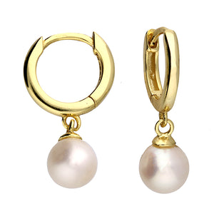 Sterling Silver Gold Finish Synthetic Pearl Drop Earrings SKU 0110104