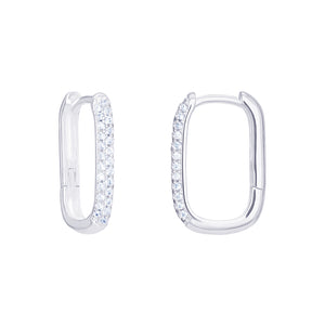 Sterling Silver Rectangle Shape CZ Hoop Earrings SKU 0110107