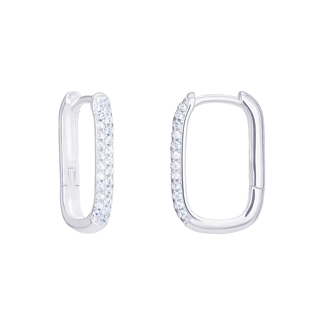 Sterling Silver Rectangle Shape CZ Hoop Earrings SKU 0110107
