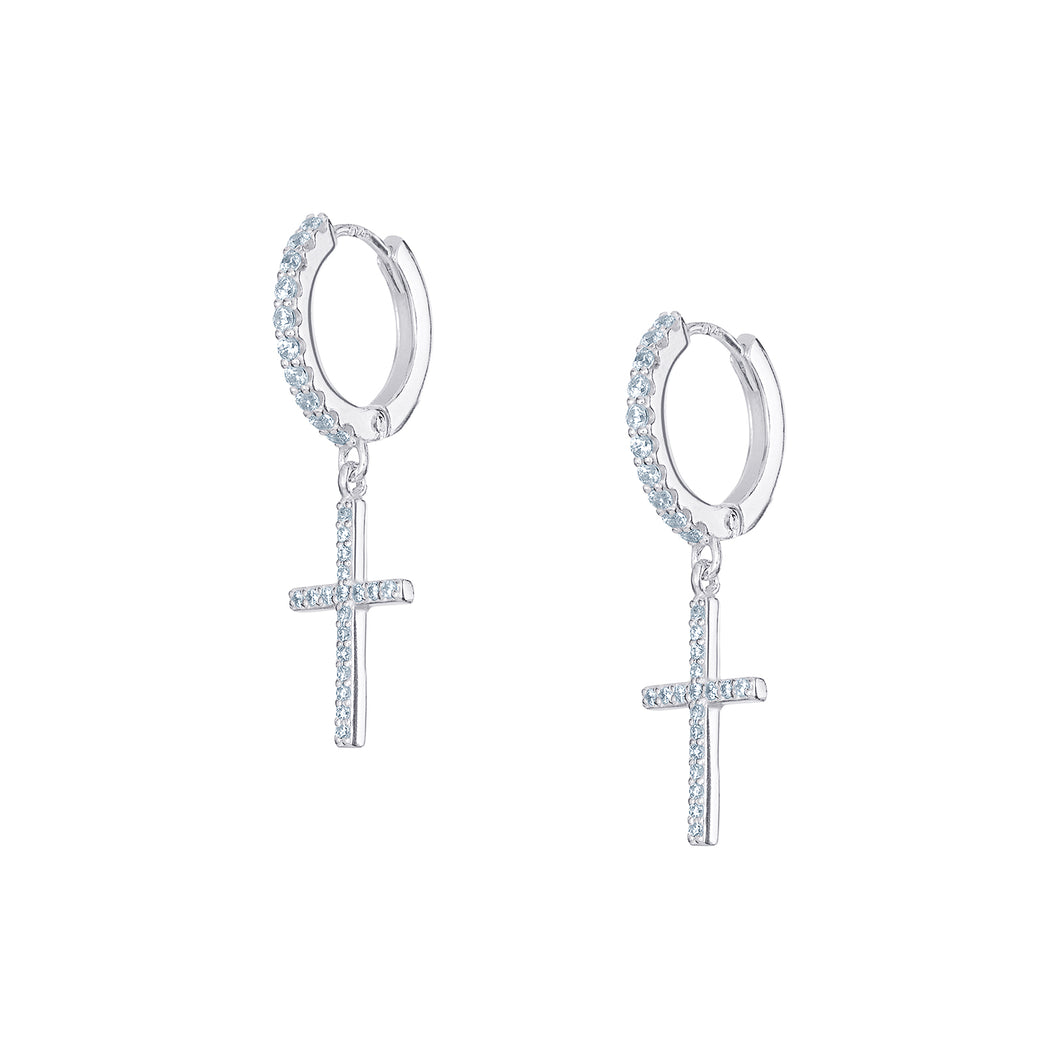 Sterling Silver CZ Hoop and Cross Drop Earrings SKU 0110110