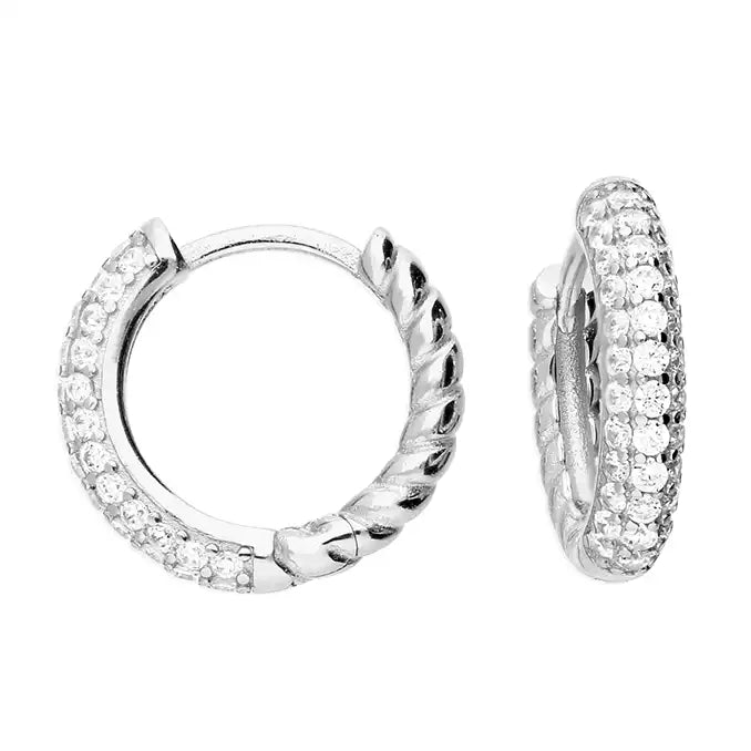 Sterling Silver CZ & Twist Hoop Earrings SKU 0110119