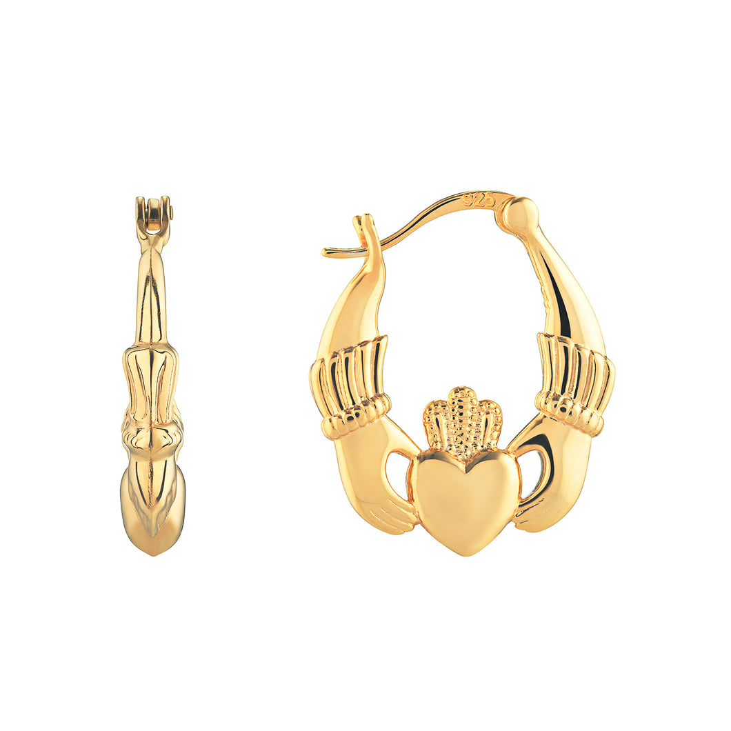 Sterling Silver Gold Finish Claddagh Hoop Earrings SKU 0110126