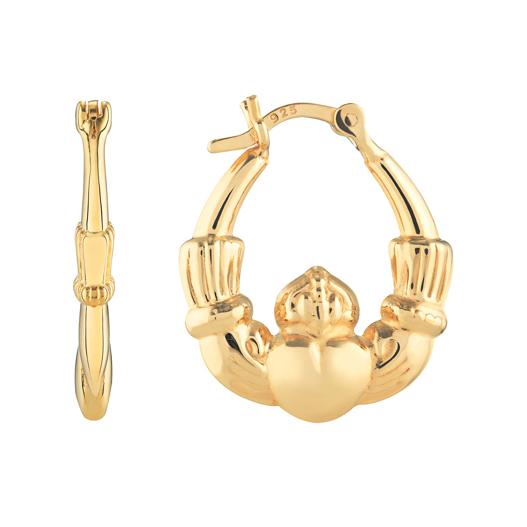 Sterling Silver Gold Finish Claddagh Hoop Earrings SKU 0110127