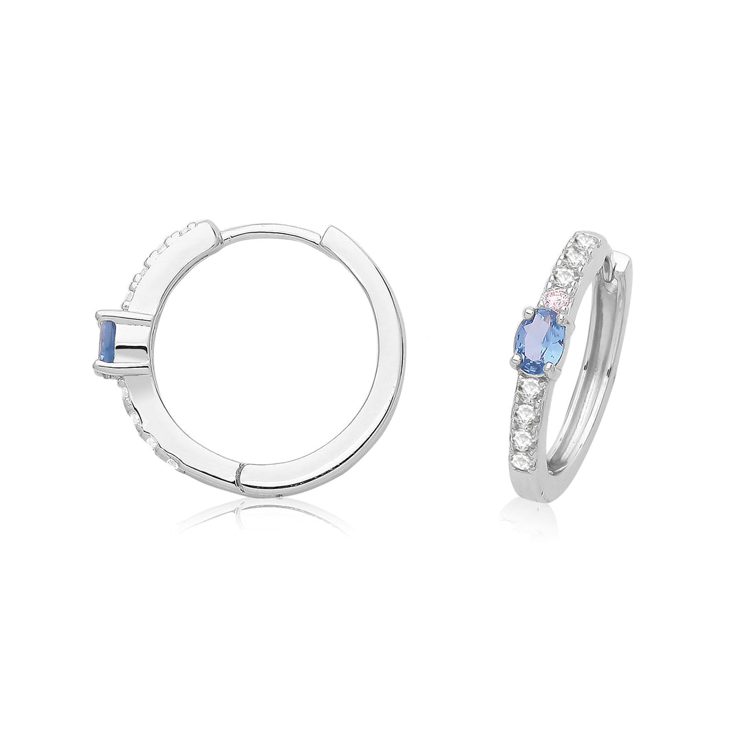 Sterling Silver Blue CZ and CZ Hoops SKU 0110203