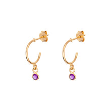 Load image into Gallery viewer, Sterling Silver Gold Finish Birthstone Hoop Earrings
