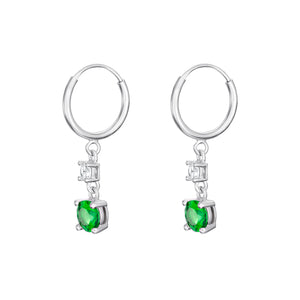 Sterling Silver Green CZ and CZ Drop Hoop Earrings SKU 0110217