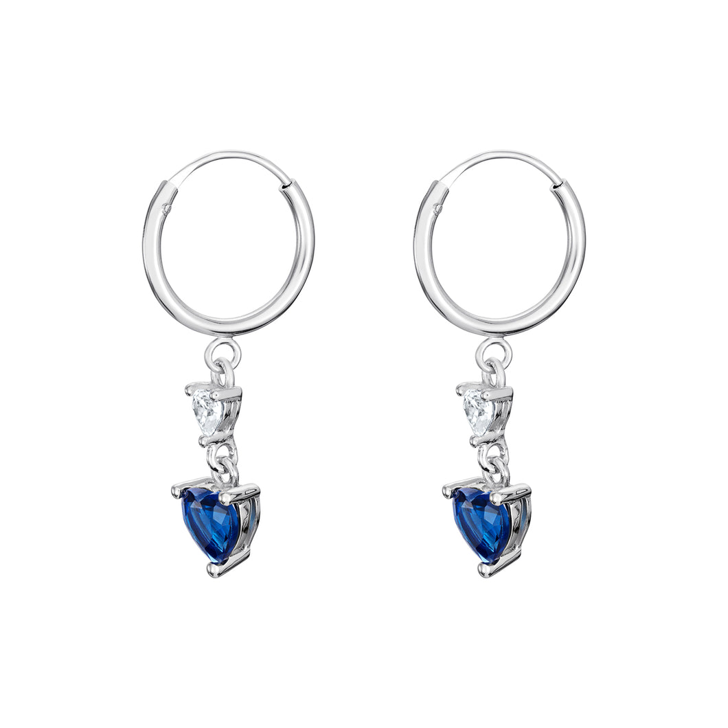 Sterling Silver Blue CZ and CZ Drop Hoop Earrings SKU 0110218