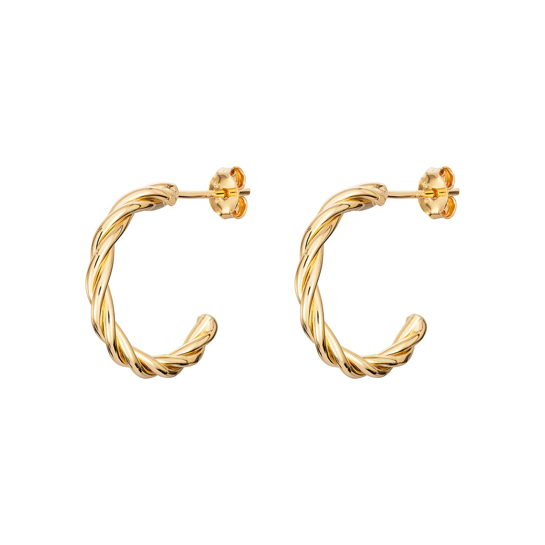 Sterling Silver Gold Finish Twist Stud Back Hoop Earrings SKU 0110222