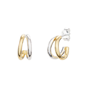 Sterling Silver 2 Tone Gold and Silver Double Row Hoop Earrings SKU 0110226