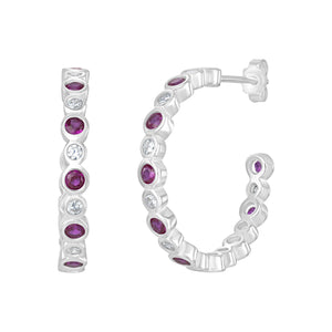 Sterling Silver Rubover Red and Clear CZ Hoop Earrings SKU 0110400