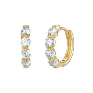 Sterling Silver Gold Finish 4 CZ Hoop Earrings SKU 0110403