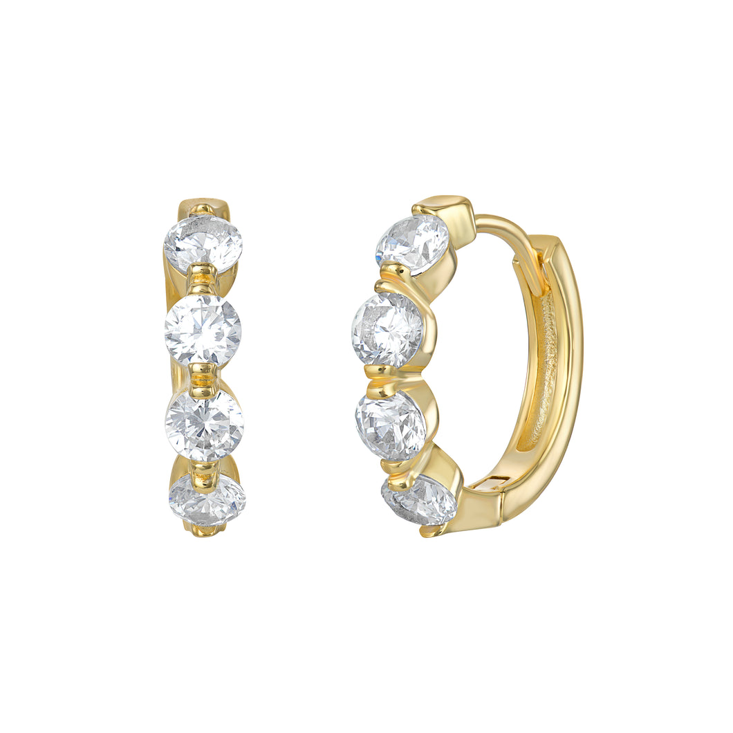 Sterling Silver Gold Finish 4 CZ Hoop Earrings SKU 0110403