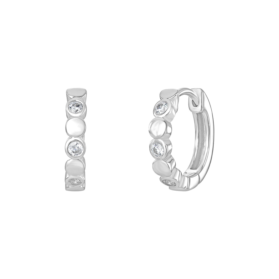 Sterling Silver Plain and CZ Hinged Hoop Earrings SKU 0110501