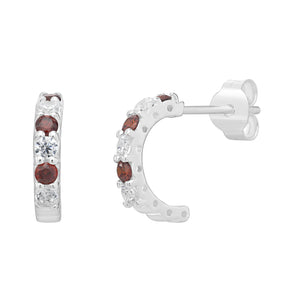 Sterling Silver Red and Clear CZ Hoop Earrings SKU 0110507