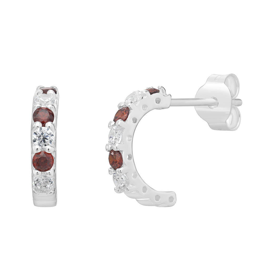 Sterling Silver Red and Clear CZ Hoop Earrings SKU 0110507